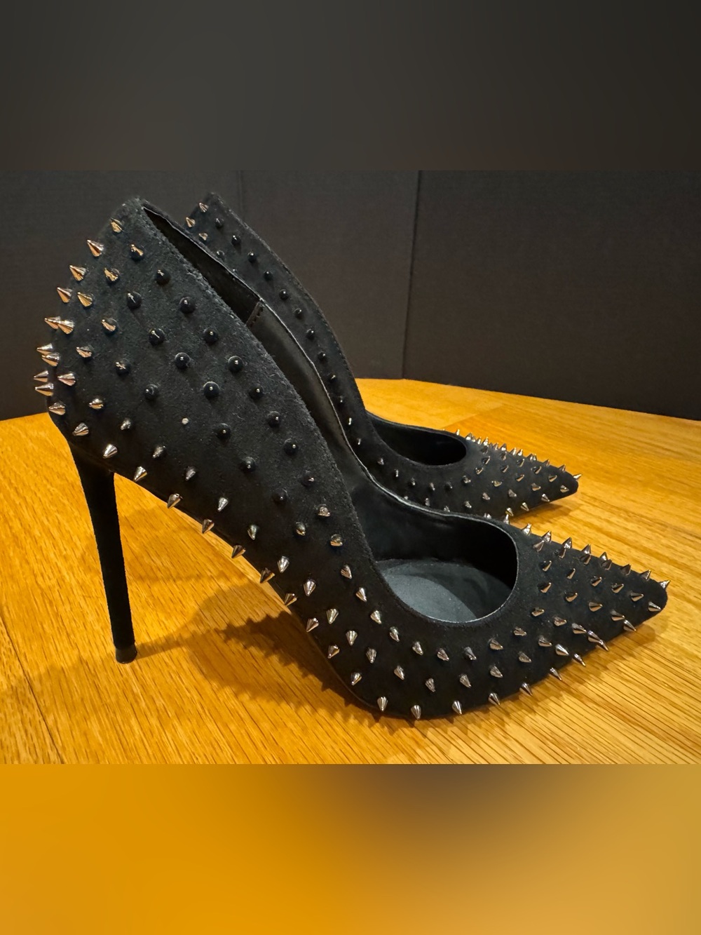 Steve Madden Vala Black Silver Stud Spike Pointed-Toe Stilettos 4” heel: size 7 - Picture 8 of 12